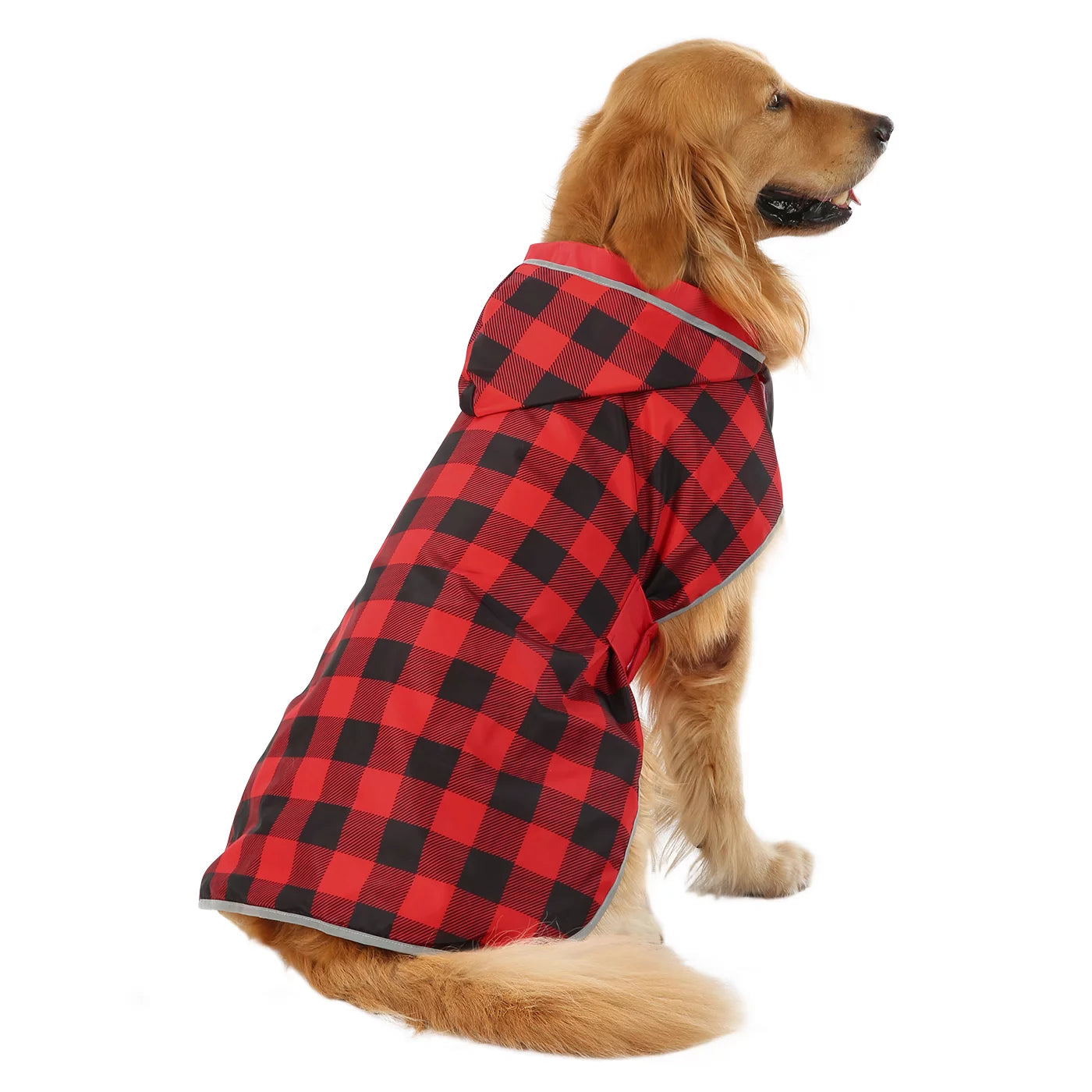 Reversible Dog Raincoat Hooded Slicker Poncho Rain Coat Jacket for Small Medium Large Dogs Buffalo Plaid / Red XL