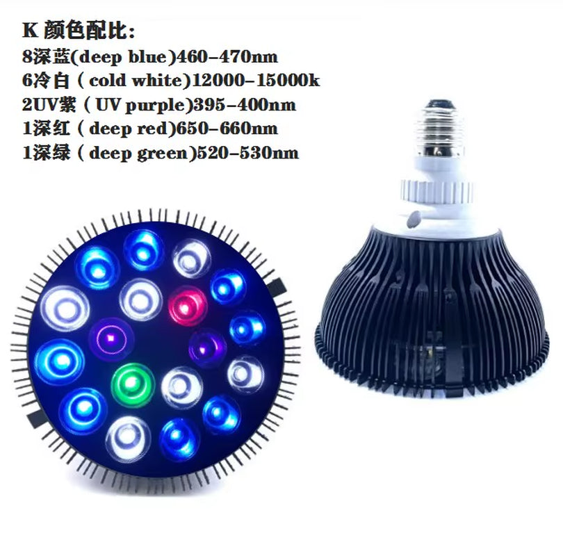 Full Spectrum LED Aquarium Reef Light Grow Lamp Fish Tank Bulb for Coral Fish Saltwater Nanotank Plant SPS LPS