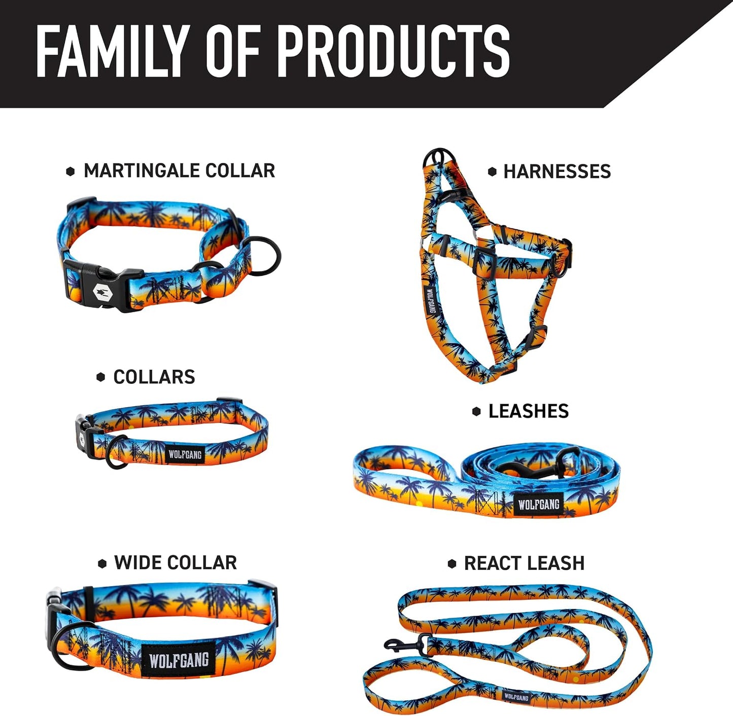 Wolfgang Heavy Duty, Adjustable Dog Collar with Quick Release Nylon Buckle for Walking & Training, Sunsetpalms Print, Medium