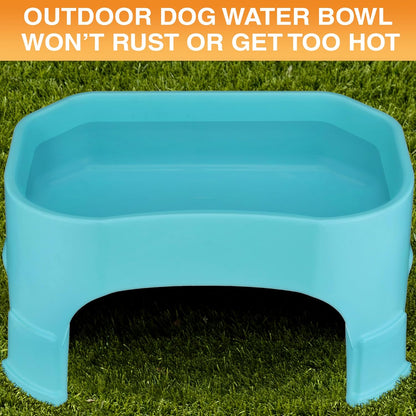 Extra Large Water Bowl for Dogs, Elevated Outdoor Dog Water Bowl (2.25 Gallon XL Capacity), Big Trough Style Food Dish for Indoors or Outside, No Spill Large Dog Bowls, Aquamarine