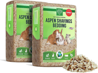 Premium Natural Aspen Bedding, Animal Bedding for Small Indoor and Outdoor Pets, Made in the USA, Jumbo Size 282 L (2 Pack, 141 L Each)
