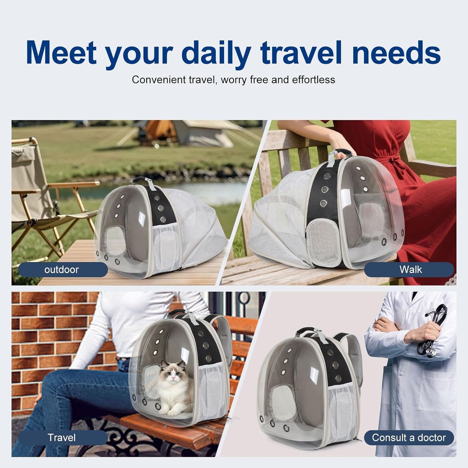 Cat Travel Backpack Carrier, Fit up to 12 Lbs, Space Capsule Bubble Window Pet Carrier Backpack,Airline-Approved, Designed for Travel, Hiking, Walking & Outdoor Use (Black, Back-Extension)