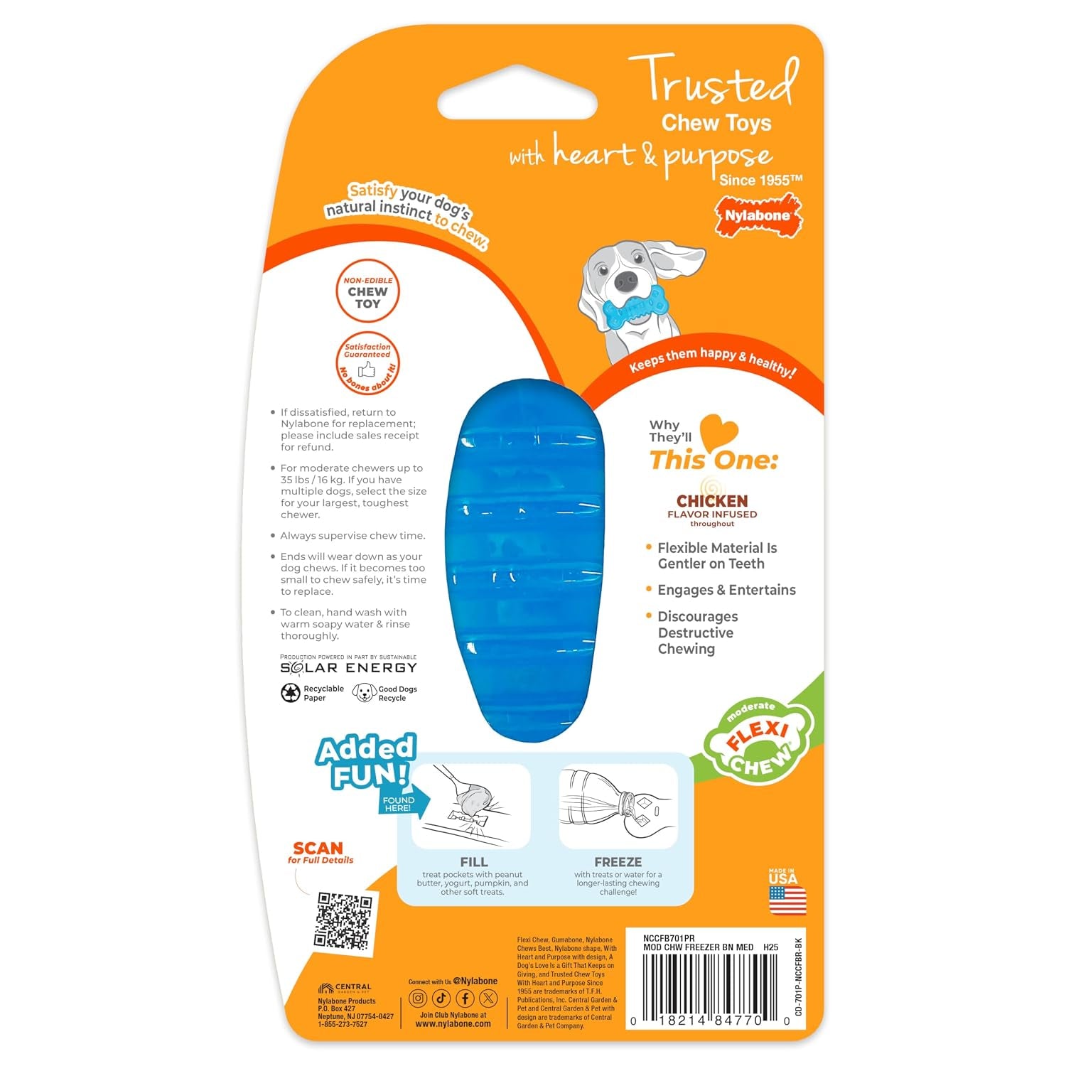 Flexi Chill & Chew Toy for Dogs with Treat Pockets, Dog Toys for Moderate Chewers, Chicken Flavor, Medium - up to 35 Lbs, 1 Count