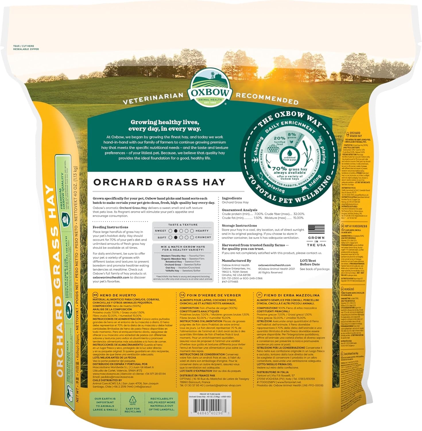 Orchard Grass Hay for Small Pets – All-Natural Long Strand Fiber Hay for Rabbits, Guinea Pigs, Chinchillas, and Hamsters – Supports Digestive Health and Enrichment – 40 Oz Bag