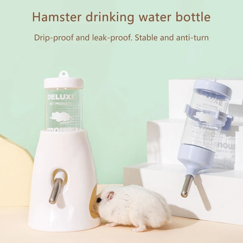 Small Animal Plastic Water Bottle with Stand Holder 2.7 Oz No Drip Waterer for Hamster Guinea Pig Rabbit for Glass Tank