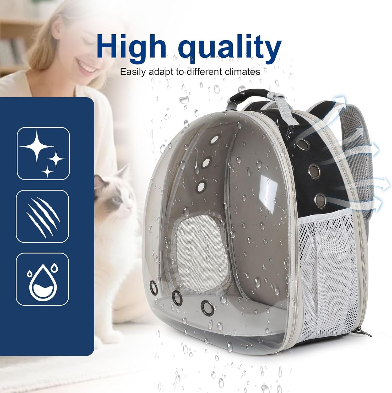 Cat Travel Backpack Carrier, Fit up to 12 Lbs, Space Capsule Bubble Window Pet Carrier Backpack,Airline-Approved, Designed for Travel, Hiking, Walking & Outdoor Use (Black, Back-Extension)