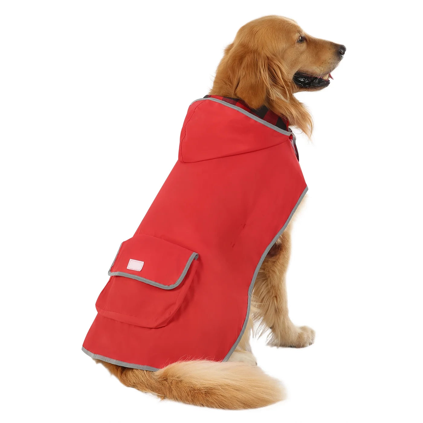 Reversible Dog Raincoat Hooded Slicker Poncho Rain Coat Jacket for Small Medium Large Dogs Buffalo Plaid / Red XL