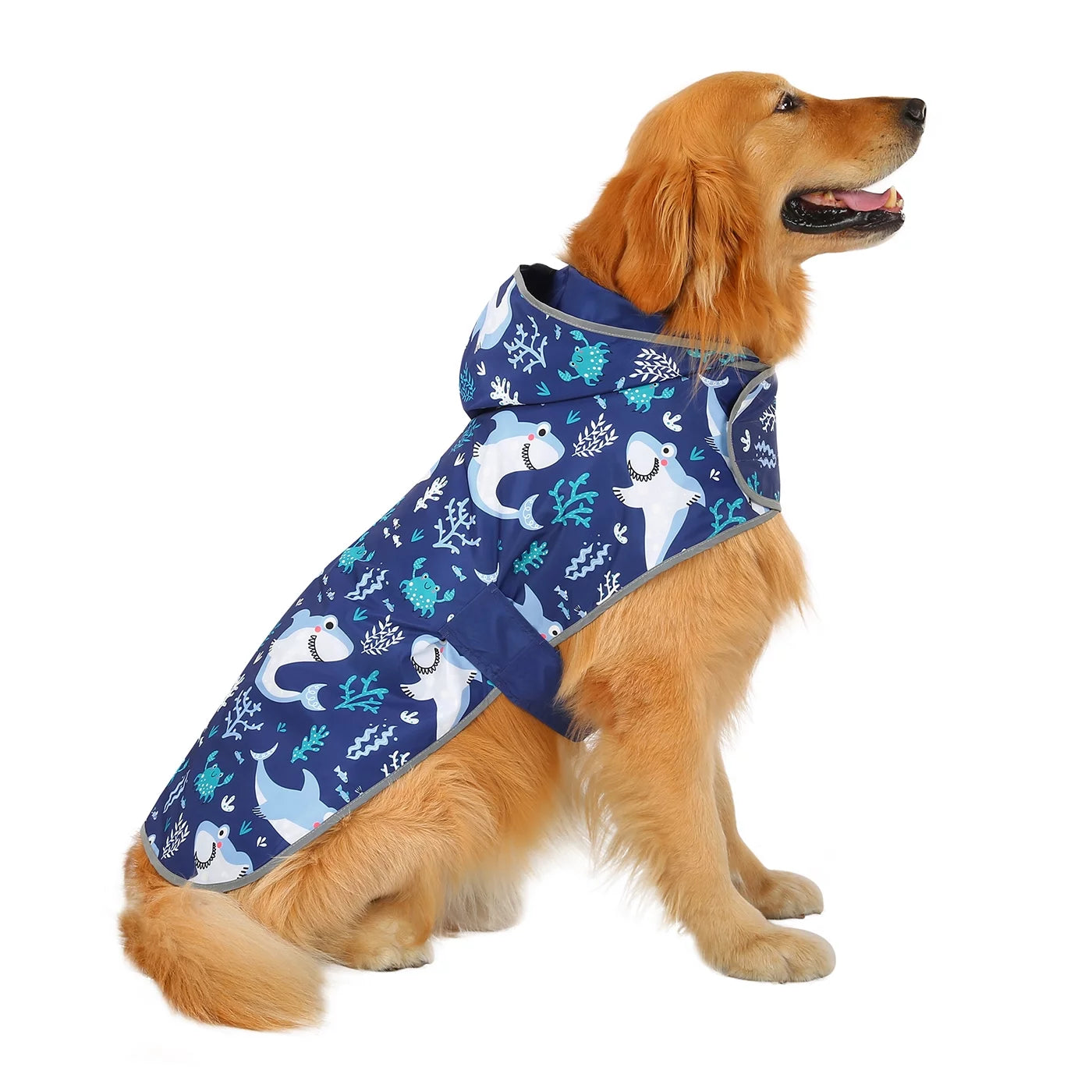 Reversible Dog Raincoat Hooded Slicker Poncho Rain Coat Jacket for Small Medium Large Dogs Sharks XXL
