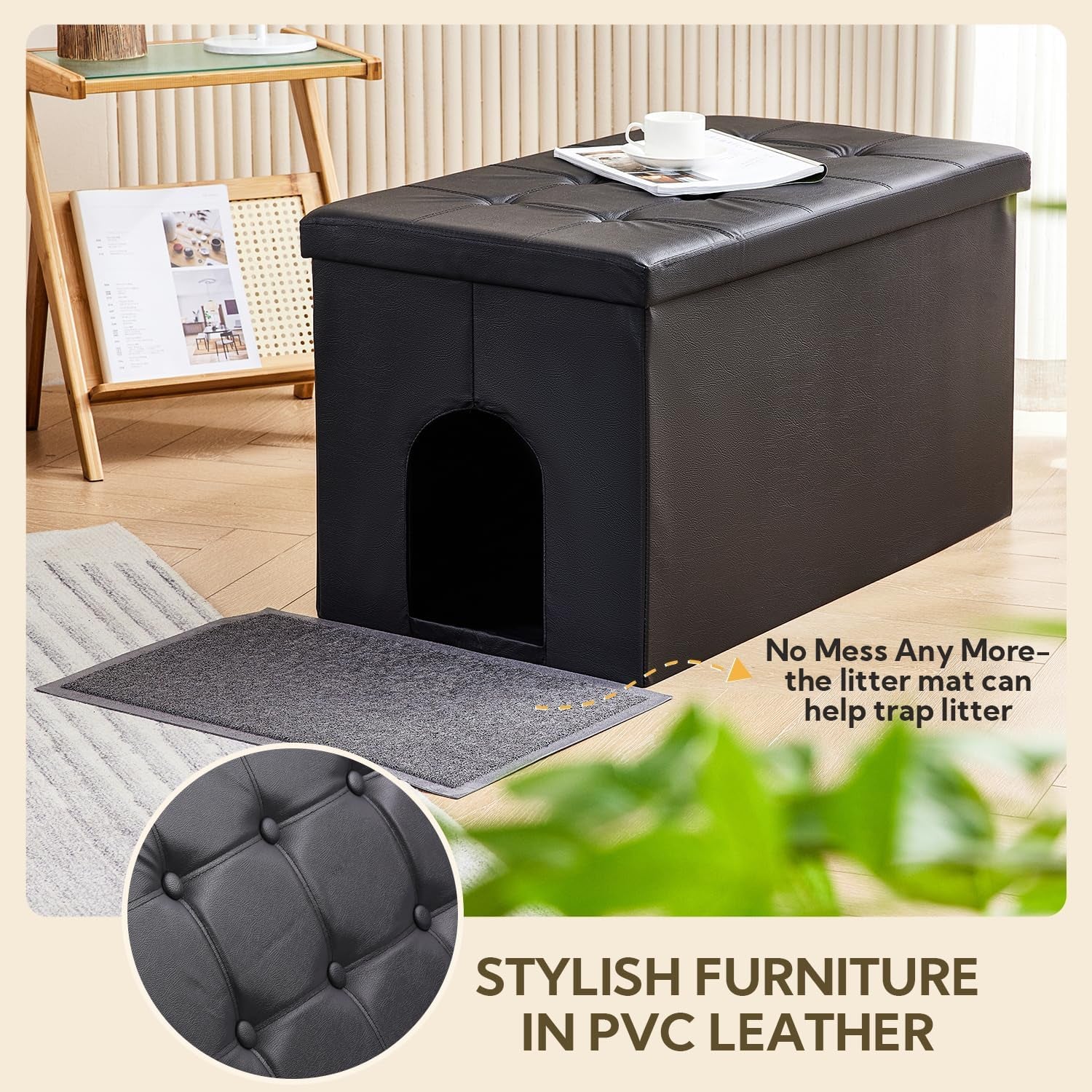 Cat Litter Box Enclosure Furniture Hidden, Cat Washroom Bench Storage Cabinet | Extra Large 35.4'' X 19.7'' X 19.7''| Dog Proof | Waterproof Inside/Easy Clean | Easy Assembly | Odor Control