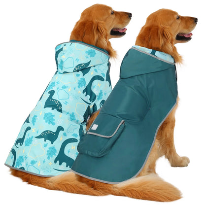 Reversible Dog Raincoat Hooded Slicker Poncho Rain Coat Jacket for Small Medium Large Dogs Dinosaurs XXL