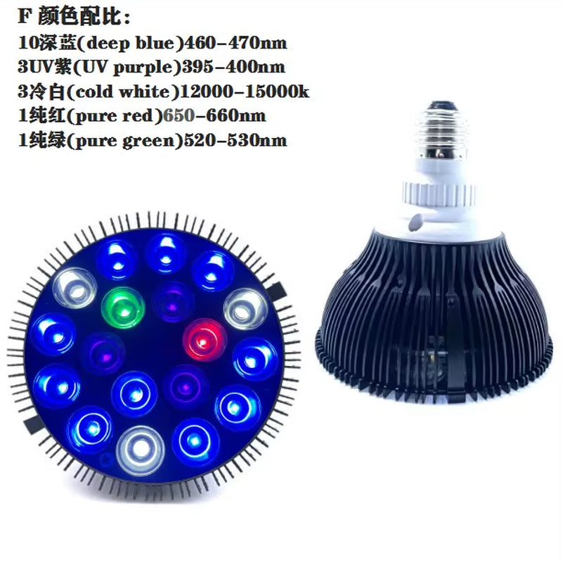 Full Spectrum LED Aquarium Reef Light Grow Lamp Fish Tank Bulb for Coral Fish Saltwater Nanotank Plant SPS LPS