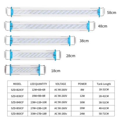 18~70CM Super Bright Lamp LED Aquarium Light for Aquatic Plant Fish Tank Extensible Clip Lamp 90~260V