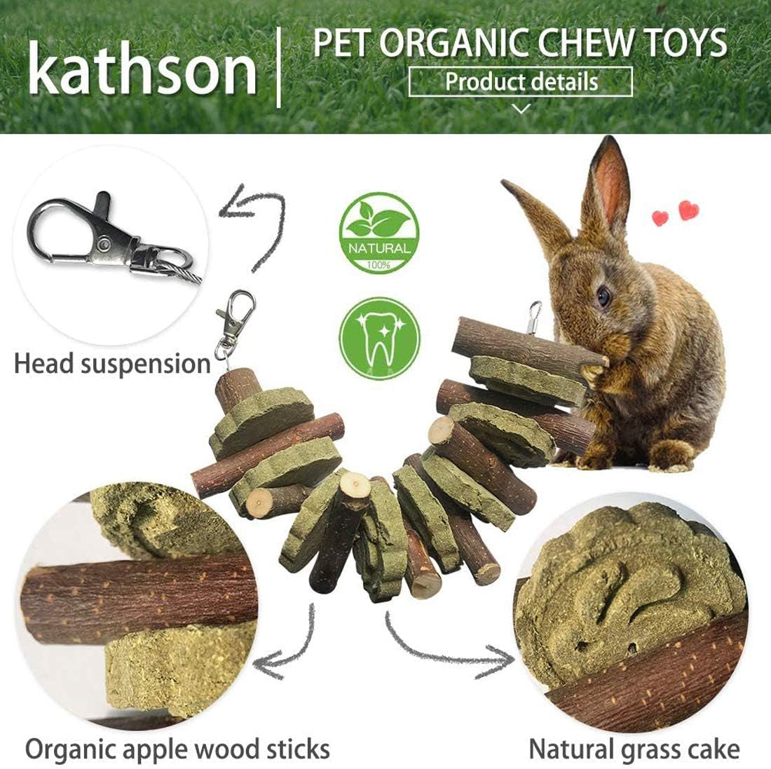 Bunny Chew Toys for Teeth Grinding,Rabbit Wooden Scratch Board Feet Pad Rotatable Pet Play Toy for Chinchilla Guinea Pigs Other Rodent Pets (2 Pack Rabbit Treat)