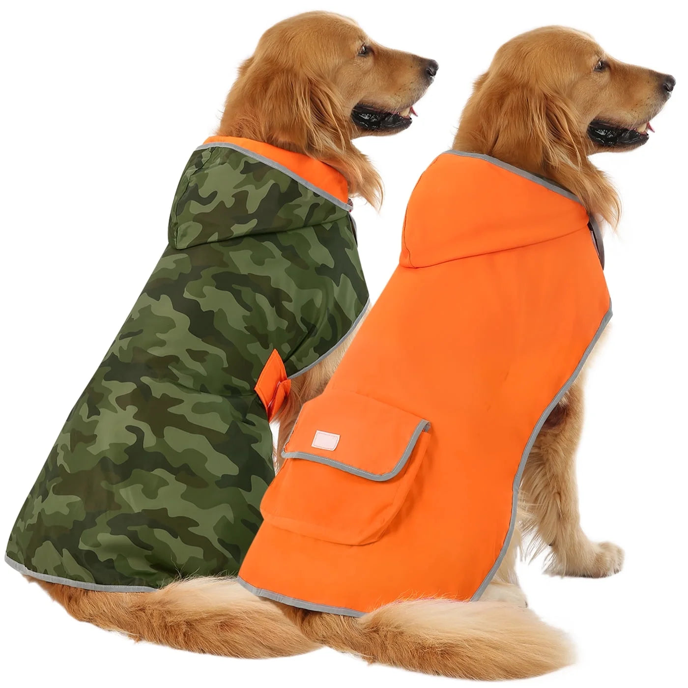 Reversible Dog Raincoat Hooded Slicker Poncho Rain Coat Jacket for Small Medium Large Dogs Camo / Orange XXL