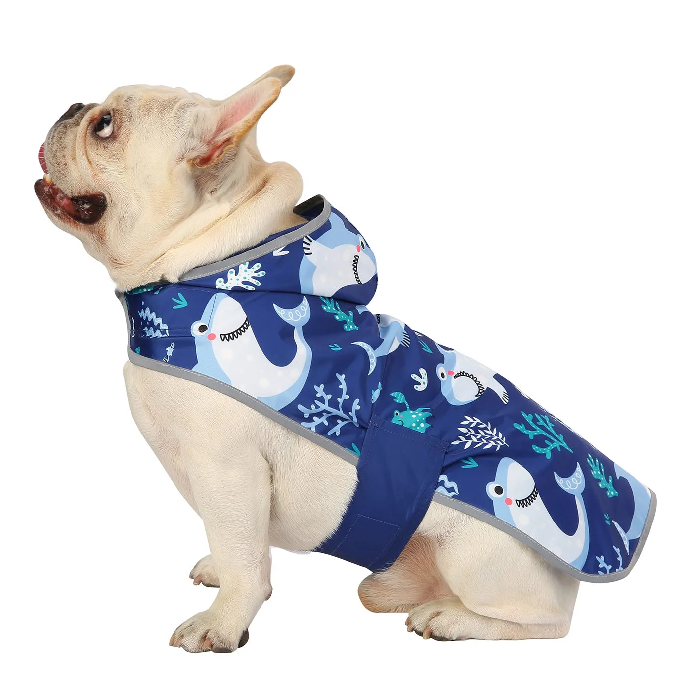 Reversible Dog Raincoat Hooded Slicker Poncho Rain Coat Jacket for Small Medium Large Dogs Sharks S