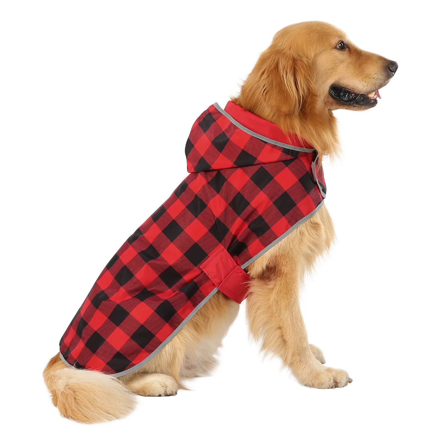 Reversible Dog Raincoat Hooded Slicker Poncho Rain Coat Jacket for Small Medium Large Dogs Buffalo Plaid / Red XXL
