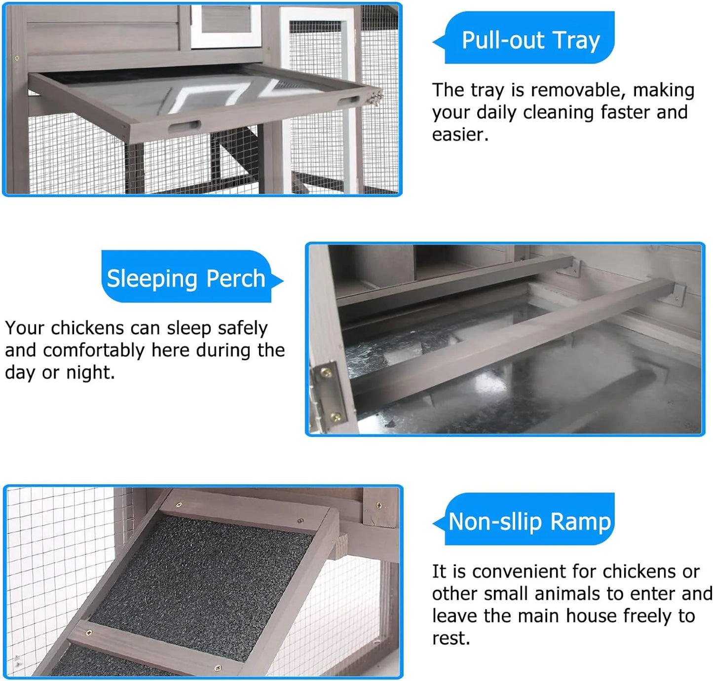 71" L Wooden Chicken Coop for 2-3 Chickens, Chicken Tractor with Nesting Box, Pull-Out Tray, Asphalt Roof, Gray