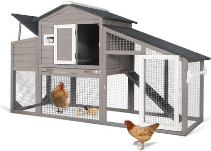 71" L Wooden Chicken Coop for 2-3 Chickens, Chicken Tractor with Nesting Box, Pull-Out Tray, Asphalt Roof, Gray