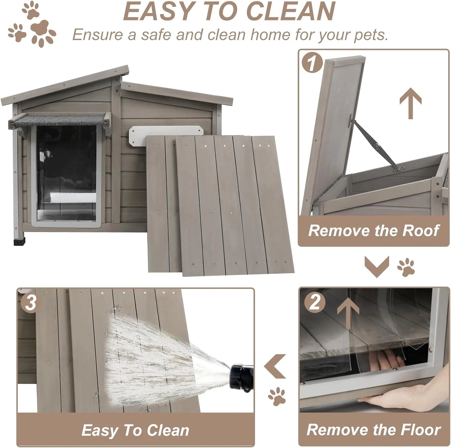 40"L Outdoor Dog House with Asphalt Roof, Window, Raised Feet and PVC Curtain for Medium Dogs, Gray