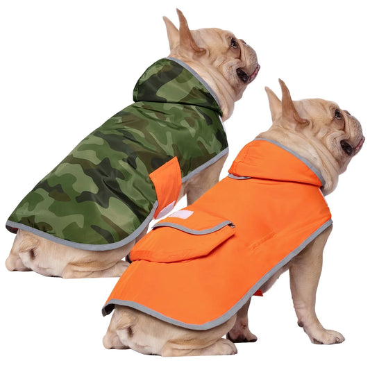 Reversible Dog Raincoat Hooded Slicker Poncho Rain Coat Jacket for Small Medium Large Dogs Camo / Orange S