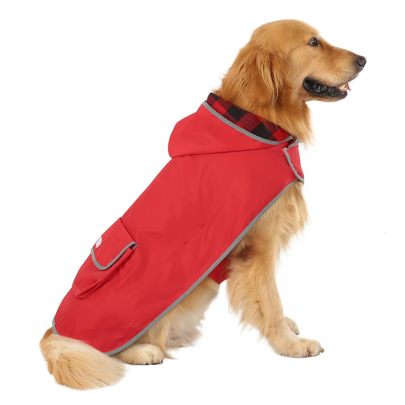 Reversible Dog Raincoat Hooded Slicker Poncho Rain Coat Jacket for Small Medium Large Dogs Buffalo Plaid / Red XL