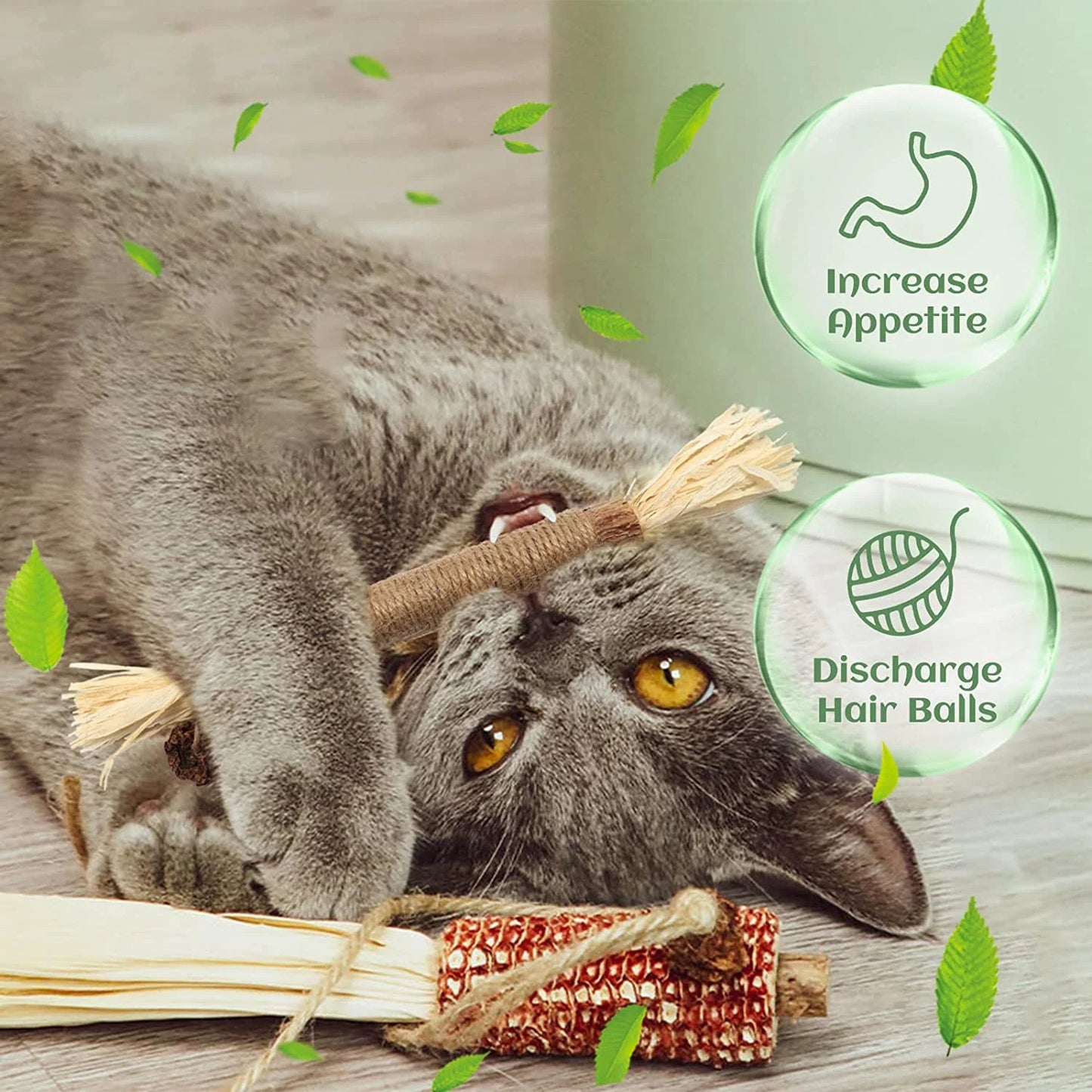Carkira Catnip 4 Pieces Silver Vine Cat Chew Toys Cats Clean Teeth Chews for Stress Relief