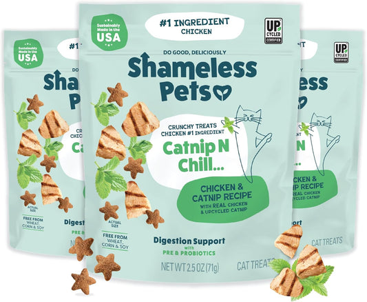 Crunchy Cat Treats - Catnip Treats for Cats with Digestive Support, Natural Ingredients Kitten Treats with Real Chicken, Healthy Flavored Feline Snacks - Catnip N Chill, 3-Pk