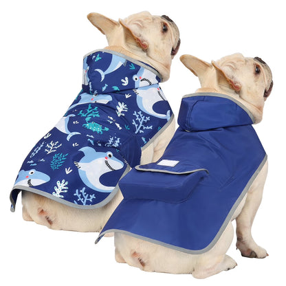 Reversible Dog Raincoat Hooded Slicker Poncho Rain Coat Jacket for Small Medium Large Dogs Sharks S