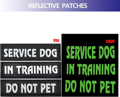 8PCS Service Dog Vest Patch, Reflective Tactical Dog Harness Vest Patches Service Dog in Training Vest Patches Do Not Pet Ask to Pet and American Flag Patches for Dog Vest Harness Collar Leash