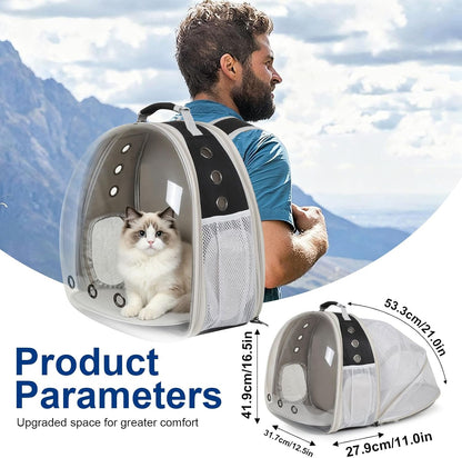 Cat Travel Backpack Carrier, Fit up to 12 Lbs, Space Capsule Bubble Window Pet Carrier Backpack,Airline-Approved, Designed for Travel, Hiking, Walking & Outdoor Use (Black, Back-Extension)