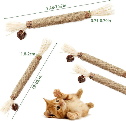 Carkira Catnip 4 Pieces Silver Vine Cat Chew Toys Cats Clean Teeth Chews for Stress Relief