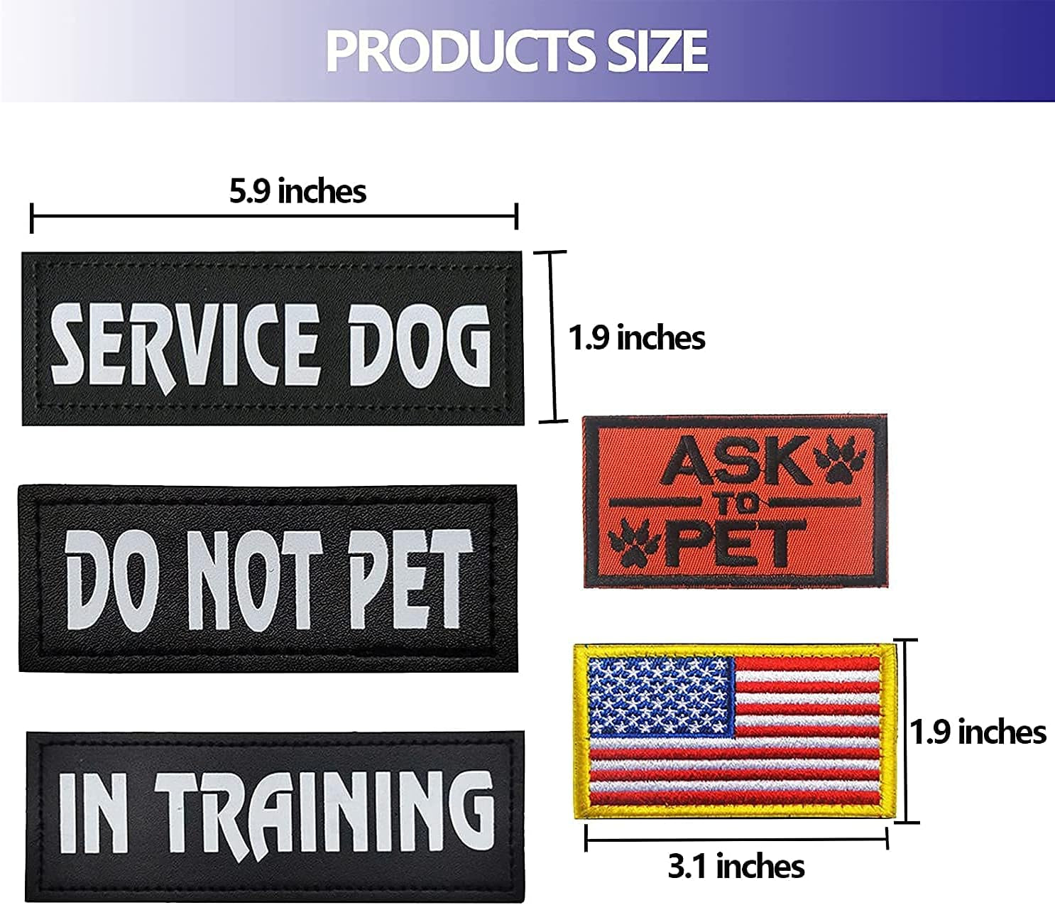 8PCS Service Dog Vest Patch, Reflective Tactical Dog Harness Vest Patches Service Dog in Training Vest Patches Do Not Pet Ask to Pet and American Flag Patches for Dog Vest Harness Collar Leash