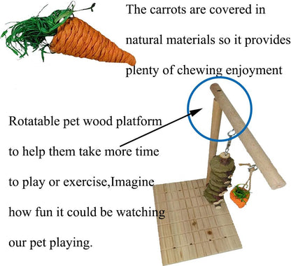 Bunny Chew Toys for Teeth Grinding,Rabbit Wooden Scratch Board Feet Pad Rotatable Pet Play Toy for Chinchilla Guinea Pigs Other Rodent Pets (2 Pack Rabbit Treat)