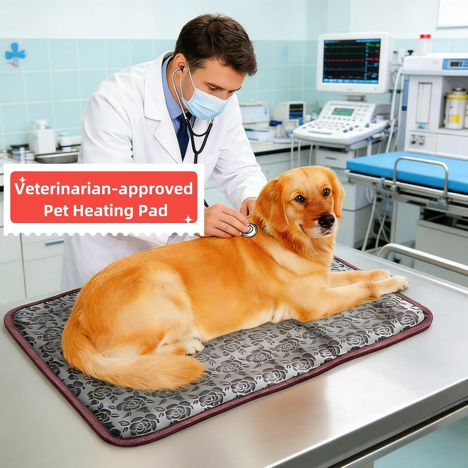 Dog Heating Pad Heated Cat Bed Puppy Heating Pad for Whelping New Born Pet | Indoor Use Waterproof Extra Large Crate House Home Use 110 Volt Adjustable Temperature Control Auto Overheat Shut Off