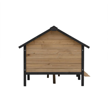 66" Outdoor Dog House, Large Wooden Dog Kennel with Porch, Cabin House Style Pet Houses for Cats, Brown