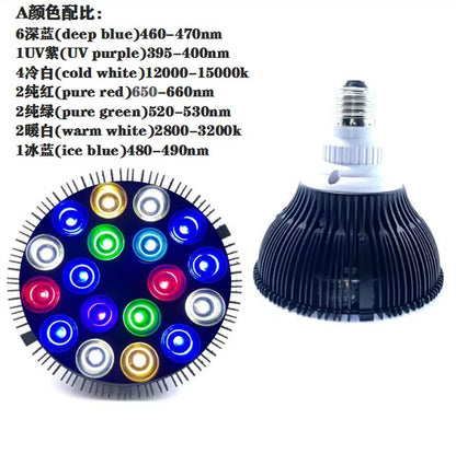 Full Spectrum LED Aquarium Reef Light Grow Lamp Fish Tank Bulb for Coral Fish Saltwater Nanotank Plant SPS LPS