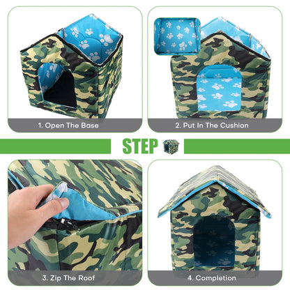 Outdoor Cat House Kitty Shelter Pet Cave Bed for Small Dog Puppy Cat Waterproof Foldable, S
