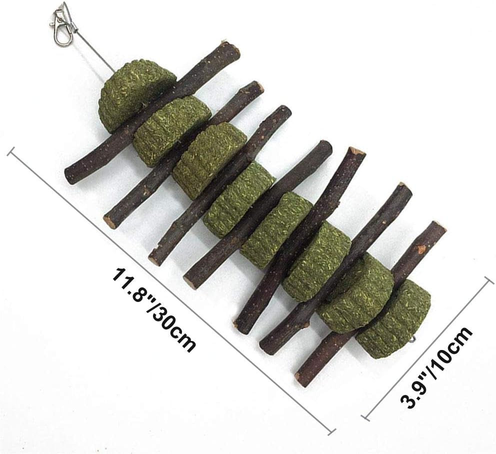 Bunny Chew Toys for Teeth, Organic Apple Wood Sticks Rabbits Improves Dental Health, Pet Snacks Toys with Grass Cake for Rabbits, Cats, Hamsters, Gerbils Birds