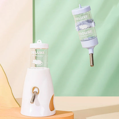 Small Animal Plastic Water Bottle with Stand Holder 2.7 Oz No Drip Waterer for Hamster Guinea Pig Rabbit for Glass Tank