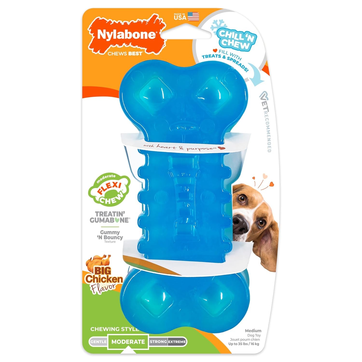 Flexi Chill & Chew Toy for Dogs with Treat Pockets, Dog Toys for Moderate Chewers, Chicken Flavor, Medium - up to 35 Lbs, 1 Count