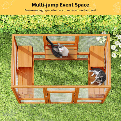 Large Catio Wooden Cat Enclosure Catio Cat Cage Outdoor Pet House Small Animal Hutch, Orange