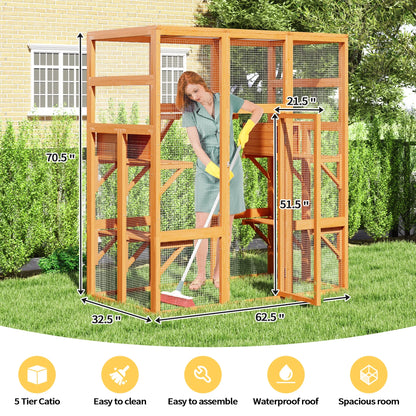 Large Catio Wooden Cat Enclosure Catio Cat Cage Outdoor Pet House Small Animal Hutch, Orange
