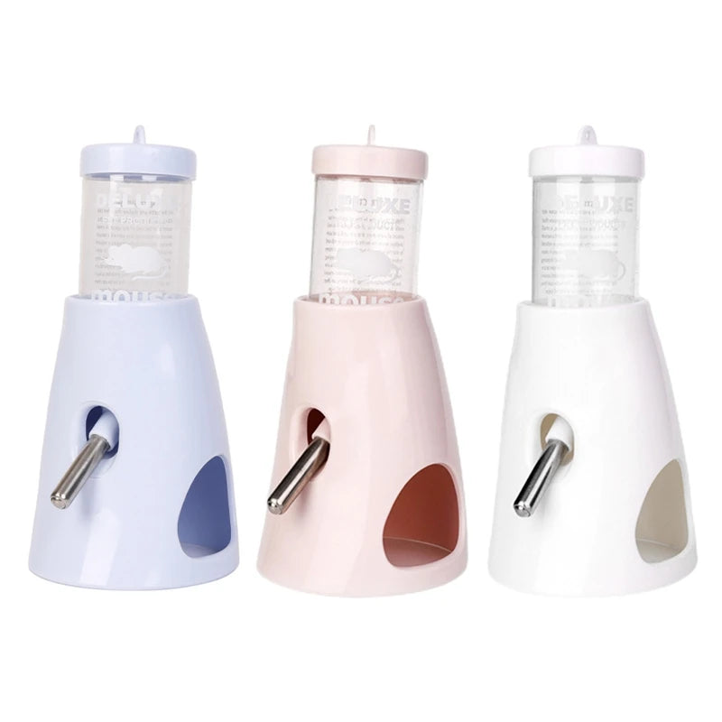 Small Animal Plastic Water Bottle with Stand Holder 2.7 Oz No Drip Waterer for Hamster Guinea Pig Rabbit for Glass Tank