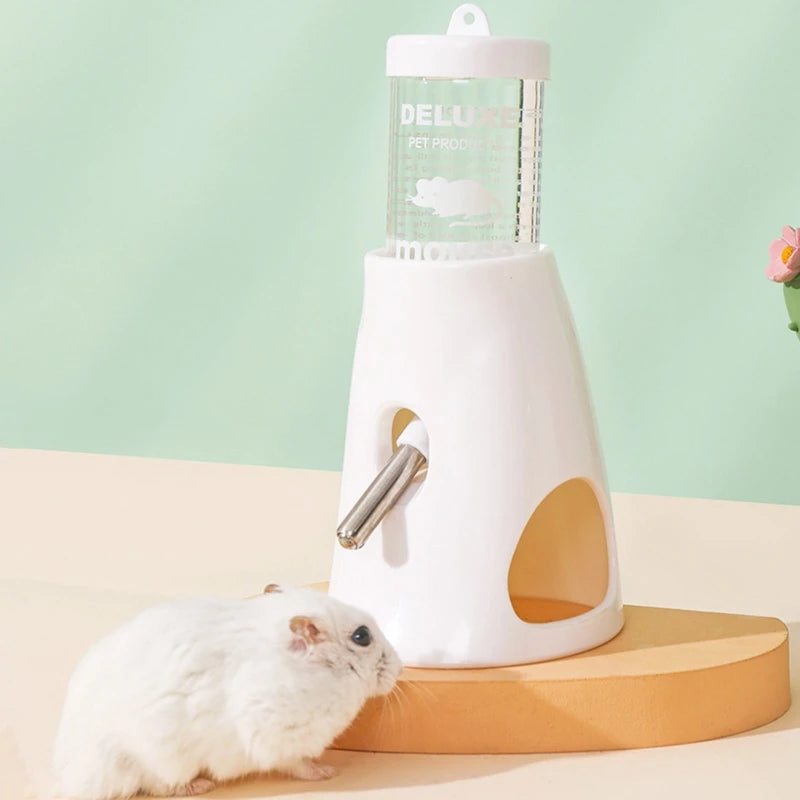 Small Animal Plastic Water Bottle with Stand Holder 2.7 Oz No Drip Waterer for Hamster Guinea Pig Rabbit for Glass Tank