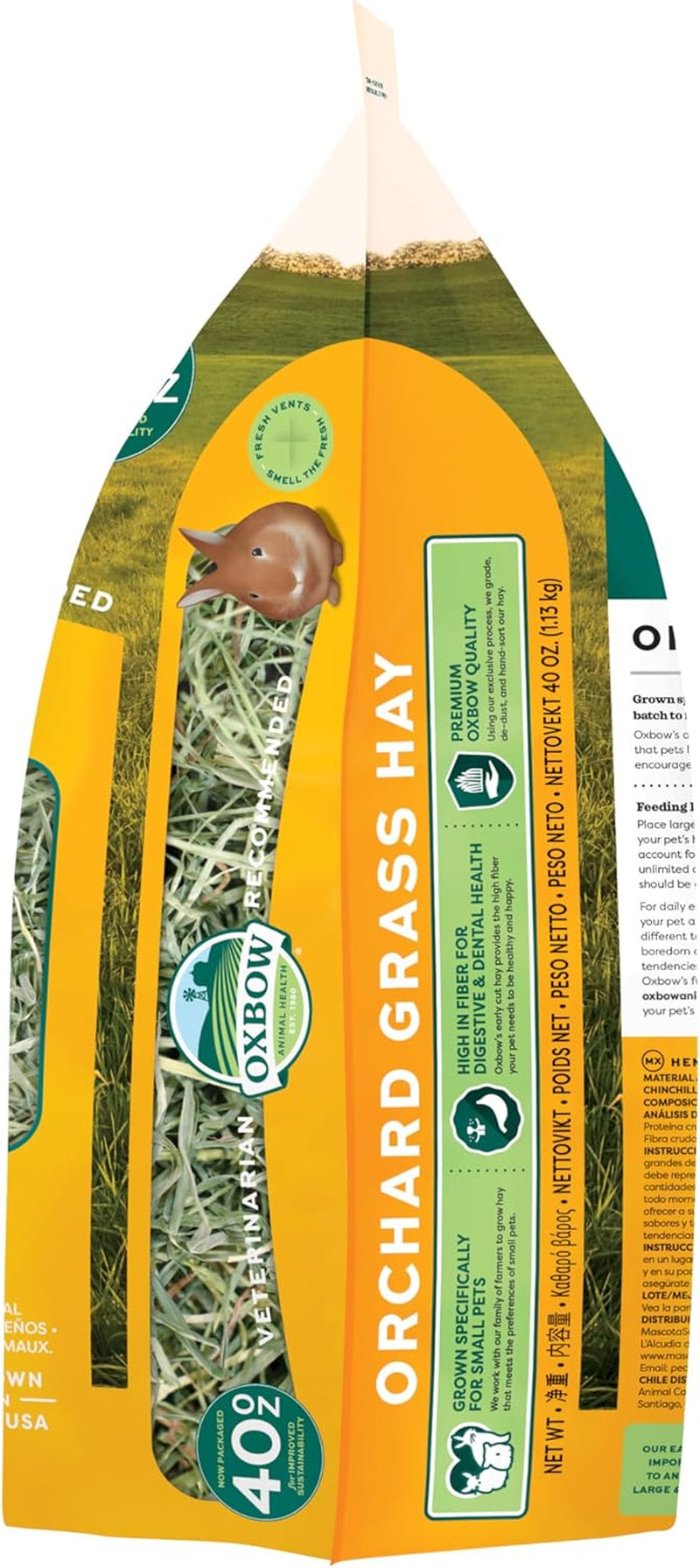 Orchard Grass Hay for Small Pets – All-Natural Long Strand Fiber Hay for Rabbits, Guinea Pigs, Chinchillas, and Hamsters – Supports Digestive Health and Enrichment – 40 Oz Bag