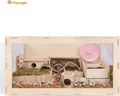 Bigger World - MDF Aspen Terrarium for Hamster Gerbils Mice Lemming Degus or Other Small-Sized Pets(39.4 X 19.7 X 19.7 Inches, Burlywood)