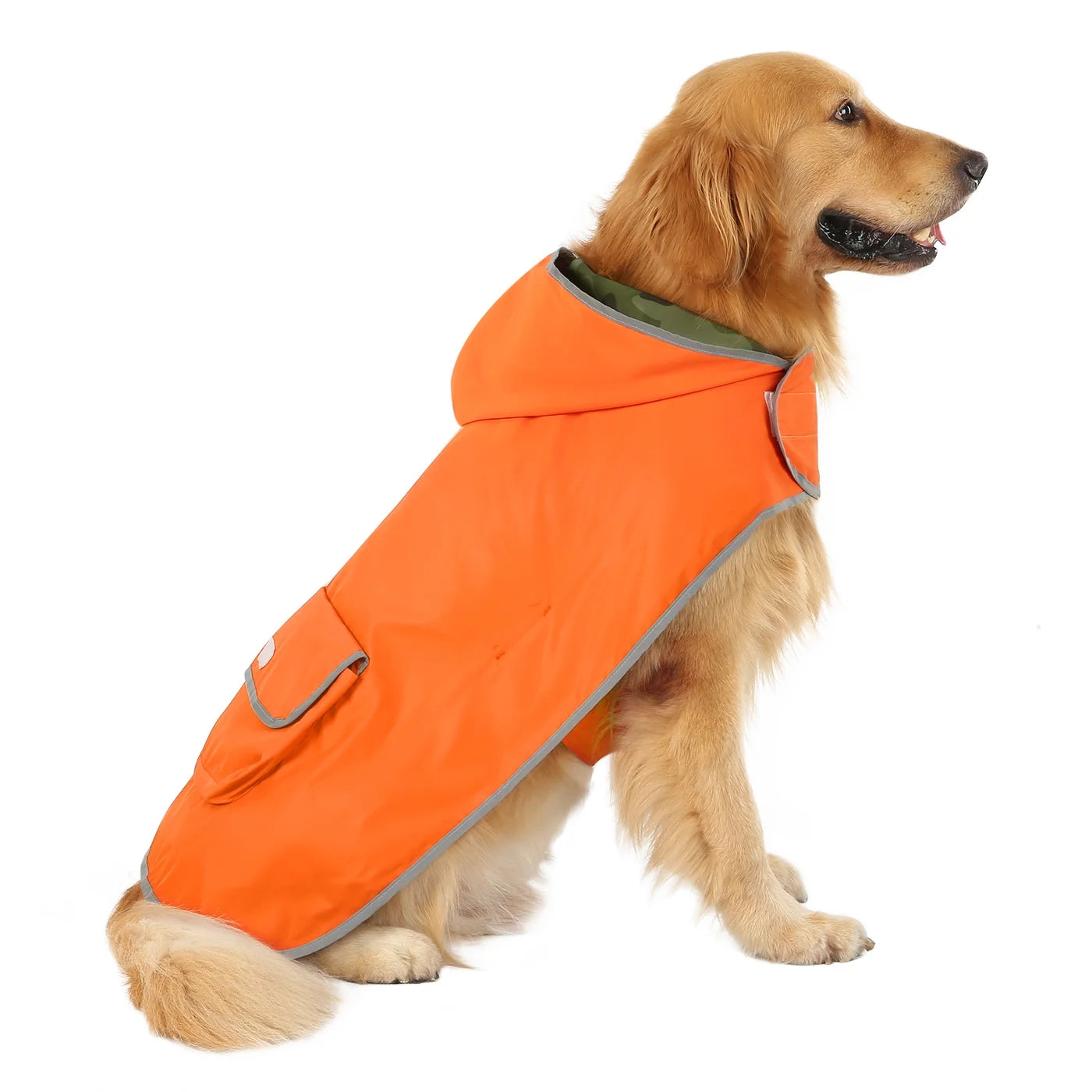 Reversible Dog Raincoat Hooded Slicker Poncho Rain Coat Jacket for Small Medium Large Dogs Camo / Orange XXL