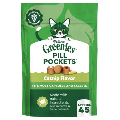 Feline  Pill Pockets for Cats Natural Soft Cat Treats, Catnip Flavor, 1.6 Oz Pack (45 Treats)