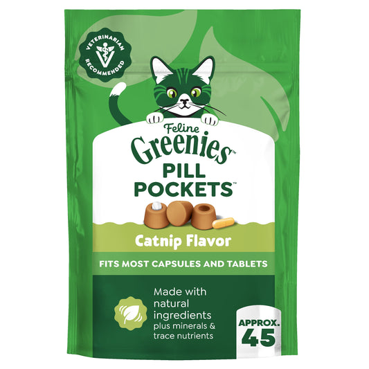 Feline  Pill Pockets for Cats Natural Soft Cat Treats, Catnip Flavor, 1.6 Oz Pack (45 Treats)
