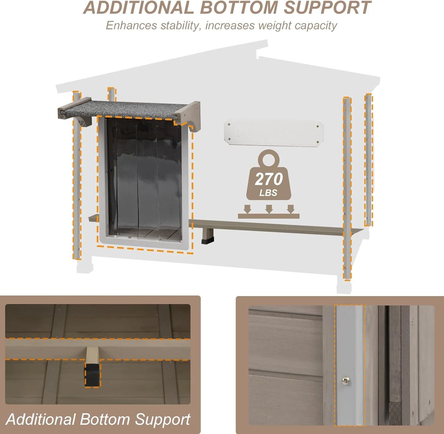 40"L Outdoor Dog House with Asphalt Roof, Window, Raised Feet and PVC Curtain for Medium Dogs, Gray
